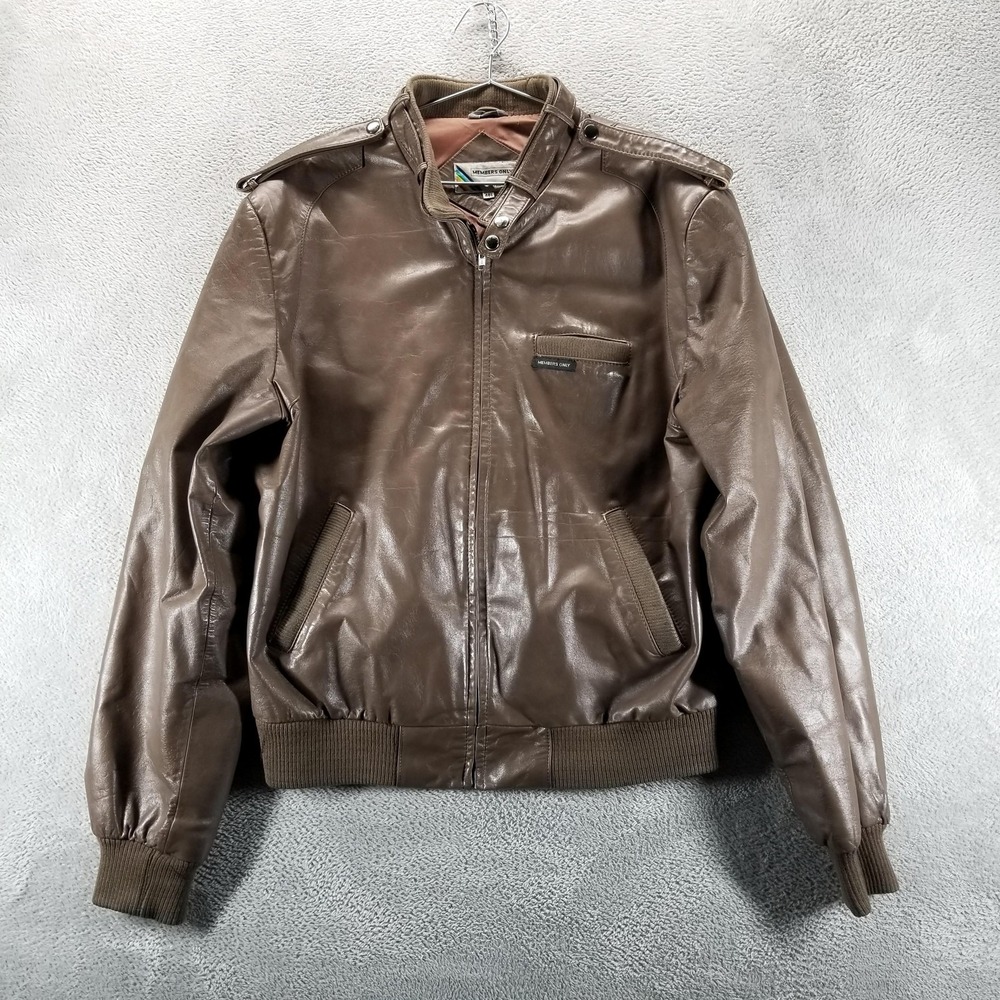 VTG Members‎ Only Jacket Mens 46L Brown Leather Bomber Full Zip Lined 80s